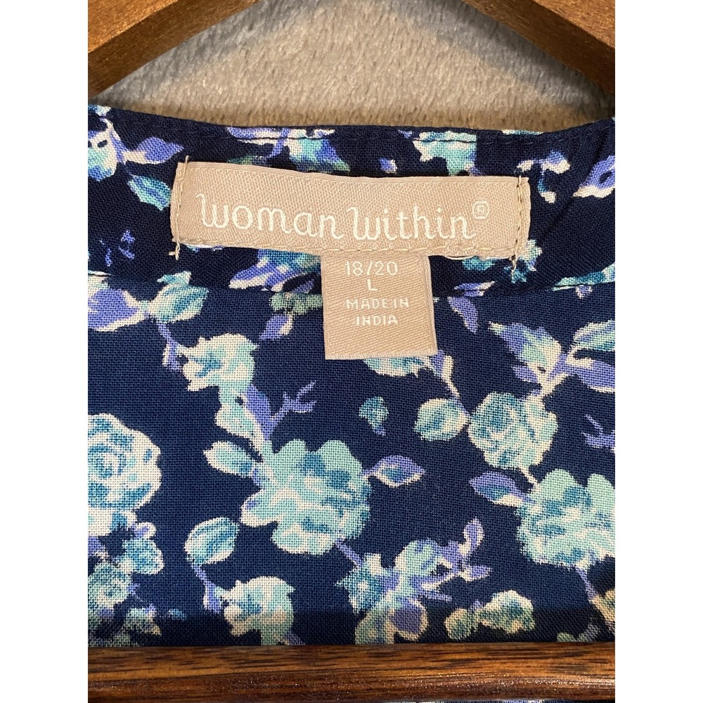 Woman Within Blouse Womens 18/20 Blue Floral Boho Tunic Button Flowy Peasant - Picture 3 of 10
